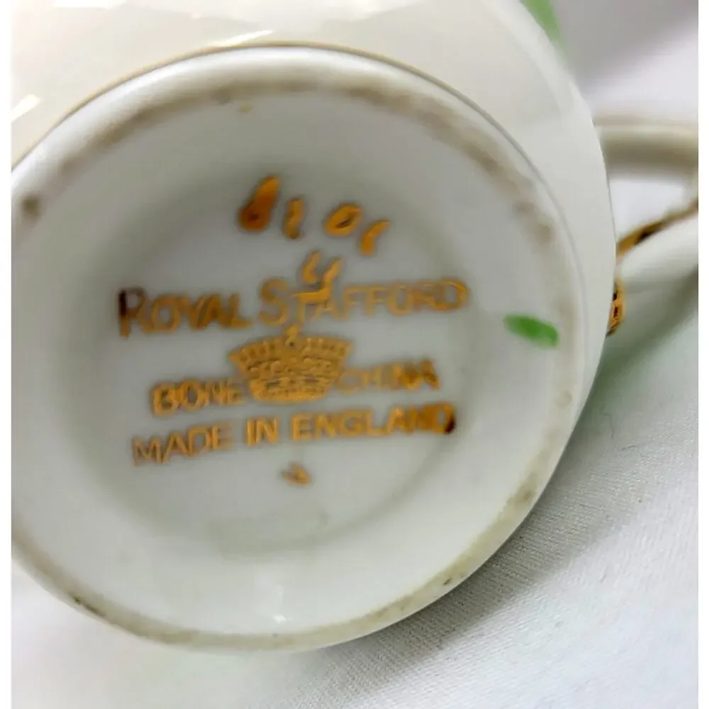 Vintage Royal Stafford Bone China England Tea Cup Saucer Mint Green & Gold Leaf